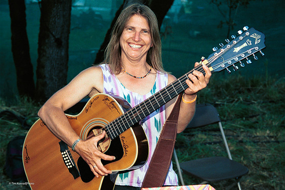 Diane Brokenshire with Kate's guitar, Kate Wolf Music Festival, 2002
