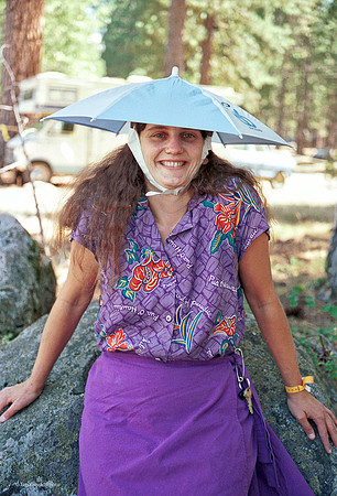 Laurie Sylwester, woman of many hats, Strawberry Music Festival, Fall, 1986