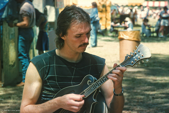 Mark O'Connor warming up backstage, ​Strawberry Music Festival, Spring, 1986