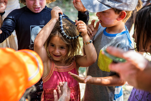 Little Girl with Snake, Redwood Ramble, 2015, Camp Navarro, Mendocino County