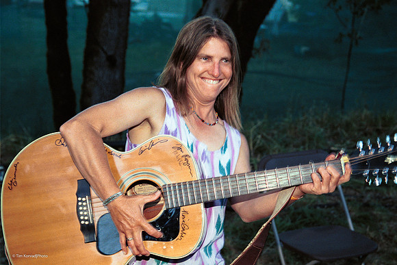 Diane Brokenshire with Kate's guitar, Kate Wolf Music Festival, 2002