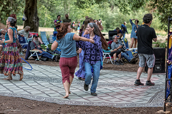 Megan McLoughlin & Michelle Konrad dancing, Redwood Ramble, Camp Navarro, 2015