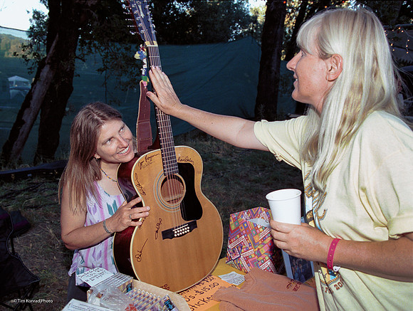 Diane Brokenshire with Kate's guitar, Kate Wolf Music Festival, 2002